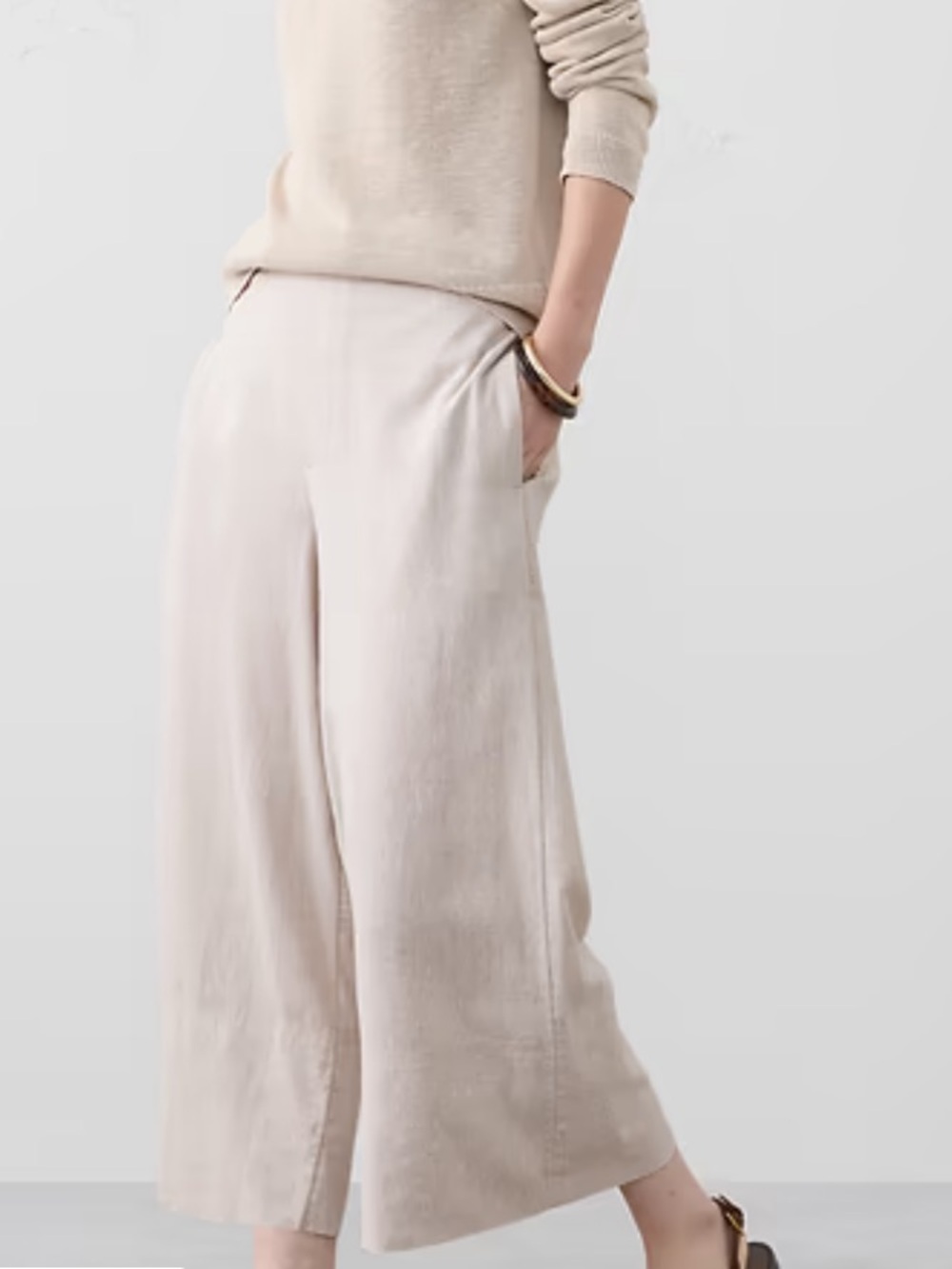 Banana Republic Light Beige Wide-Leg Cropped Pants NWT